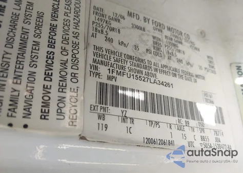 2007 Ford Expedition Xlt from USA, damaged, VIN 1FMFU15527LA34261